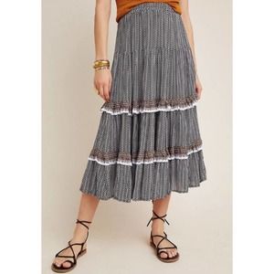 Anthropologie Beachgold Jocelyn Tiered Floral Rayon Challis Maxi Skirt M